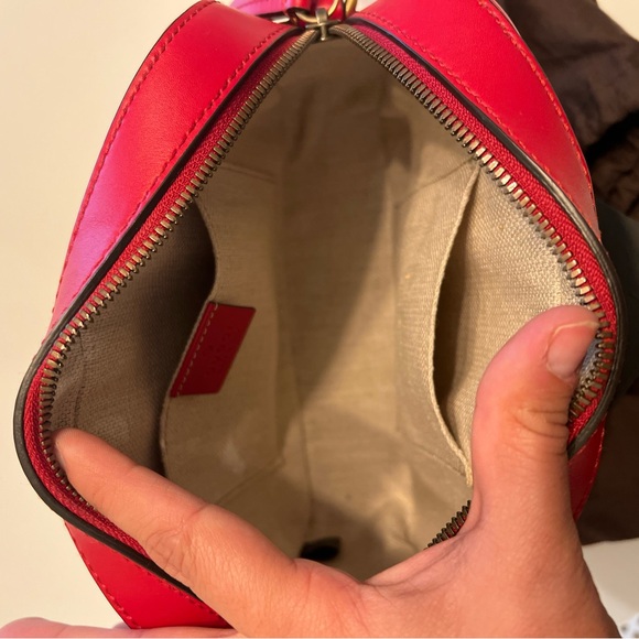 Gucci Bee Web Red Leather Camera Disco Crossbody Shoulder Bag Purse Stripe - Picture 4 of 4